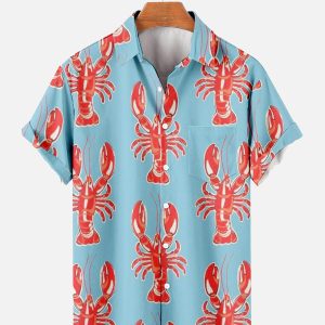 Men's Hawaiian Shirt - Mardi Gras Lobster Print Festive Party Summer Shirt