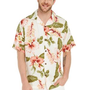Men's Hawaiian Shirt - Polyester Rafelsia Cream Aloha Print Shirt