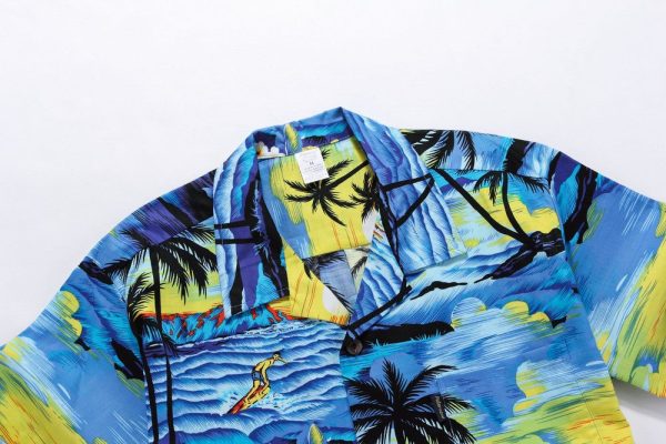 Men's Hawaiian Shirt - Polyester Blue Sunset Aloha Print Shirt - Image 3