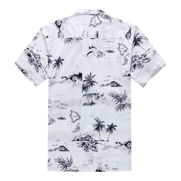 Men's Hawaiian Shirt - Polyester White Map Aloha Print Shirt - Image 2