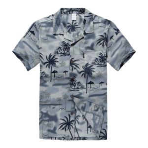 Men's Hawaiian Shirt - Polyester Gray Sunset Aloha Print Shirt