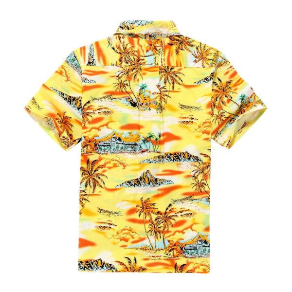 Men's Hawaiian Shirt - Polyester Yellow Sunset Aloha Print Shirt - Image 2