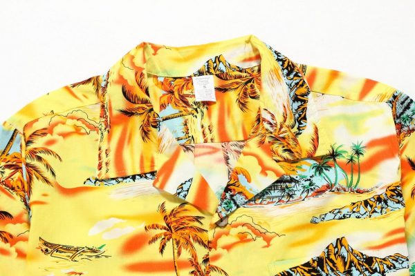 Men's Hawaiian Shirt - Polyester Yellow Sunset Aloha Print Shirt - Image 3