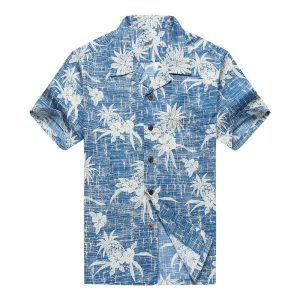 Men's Hawaiian Shirt - Polyester Pineapple Blue Aloha Print Shirt