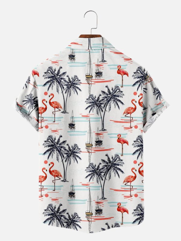 Men's Hawaiian Shirt - Beach Flamingo Print Vacation Style Summer Shirt - Image 2