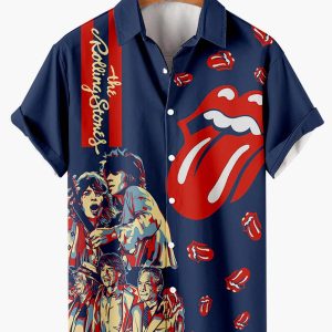 Men's Hawaiian Shirt - Rolling Stones Print Polyester Rock Music Summer Shirt