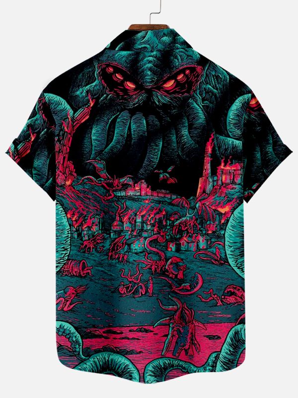 Men's Hawaiian Shirt - Cthulhu Octopus Pattern Dark Fantasy Polyester Summer Shirt - Image 2