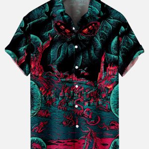 Men's Hawaiian Shirt - Cthulhu Octopus Pattern Dark Fantasy Polyester Summer Shirt