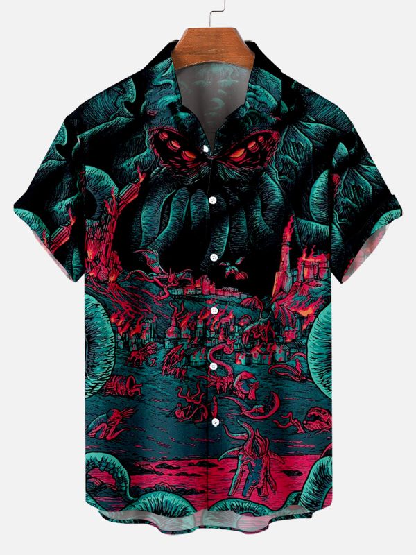 Men's Hawaiian Shirt - Cthulhu Octopus Pattern Dark Fantasy Polyester Summer Shirt