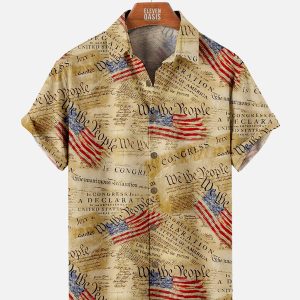 Men's Hawaiian Shirt - American Flag Print Patriotic Summer Casual Shirt