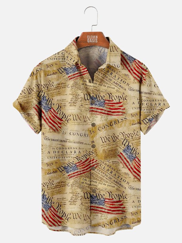 Men's Hawaiian Shirt - American Flag Print Patriotic Summer Casual Shirt