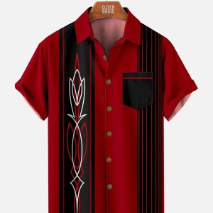 Men's Hawaiian Shirt with Pocket - Automotive Stripe Racing-Inspired Summer Shirt