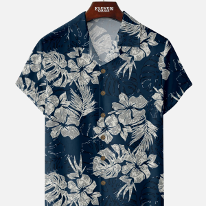 Men's Hawaiian Shirt - Floral Foliage Print Polyester Casual Summer Shirt