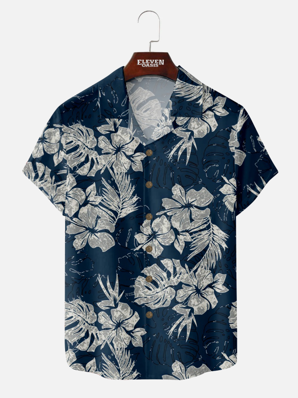 Men's Hawaiian Shirt - Floral Foliage Print Polyester Casual Summer Shirt