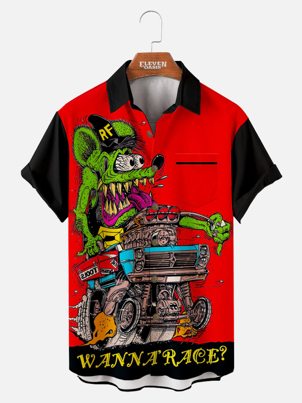 Men's Hawaiian Shirt - Car Anime Series Racing Style Summer Shirt