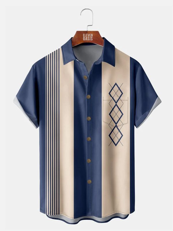 Men's Hawaiian Shirt - Geometric Stripes & Color Block Art Print Summer Shirt