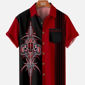 Men's Hawaiian Shirt with Pocket - Automotive Stripe Racing-Inspired Summer Shirt