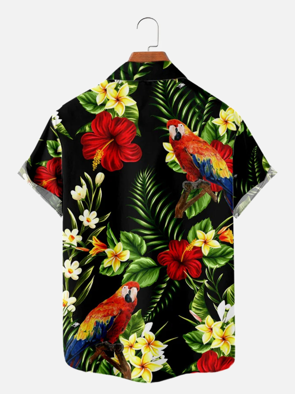 Men's Hawaiian Shirt - Tropical Parrot and Floral Leaf Print Polyester Casual Summer Shirt - Image 2