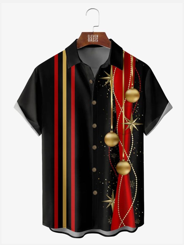 Men's Hawaiian Shirt - Christmas Bowling Print Festive Polyester Casual Summer Shirt