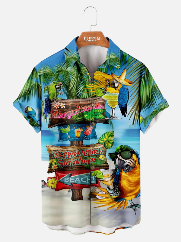 Men's Hawaiian Shirt - Tropical Parrot Print Seaside Leisure Summer Shirt
