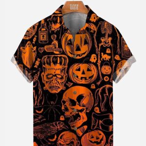 Men's Hawaiian Shirt - Halloween Thriller Print Casual Polyester Spooky Summer Shirt