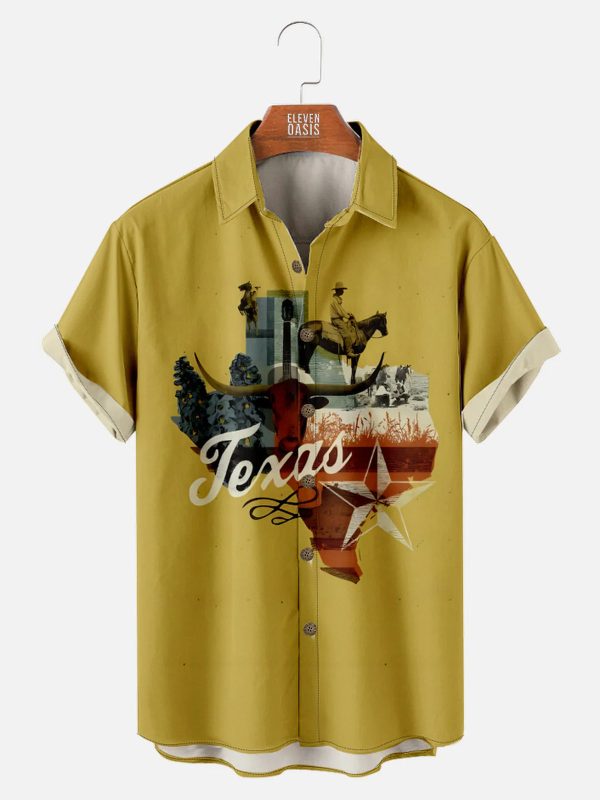 Men's Hawaiian Shirt - Texas Cowboy Western Print Polyester Casual Summer Shirt