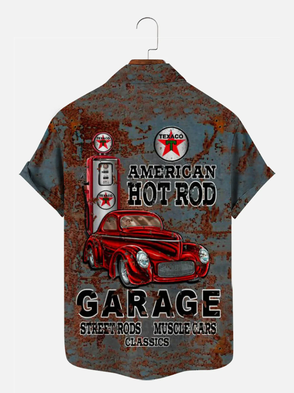 Men's Hawaiian Shirt - American Hot Rod Retro Car Print Classic Summer Shirt - Image 2