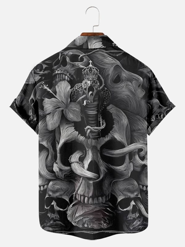 Men's Hawaiian Shirt - Cobra Skull Pattern Gothic Print Polyester Casual Summer Shirt - Image 2