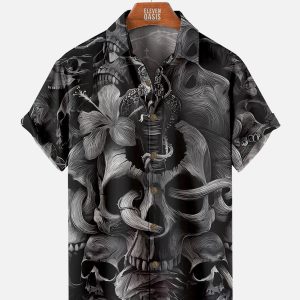 Men's Hawaiian Shirt - Cobra Skull Pattern Gothic Print Polyester Casual Summer Shirt