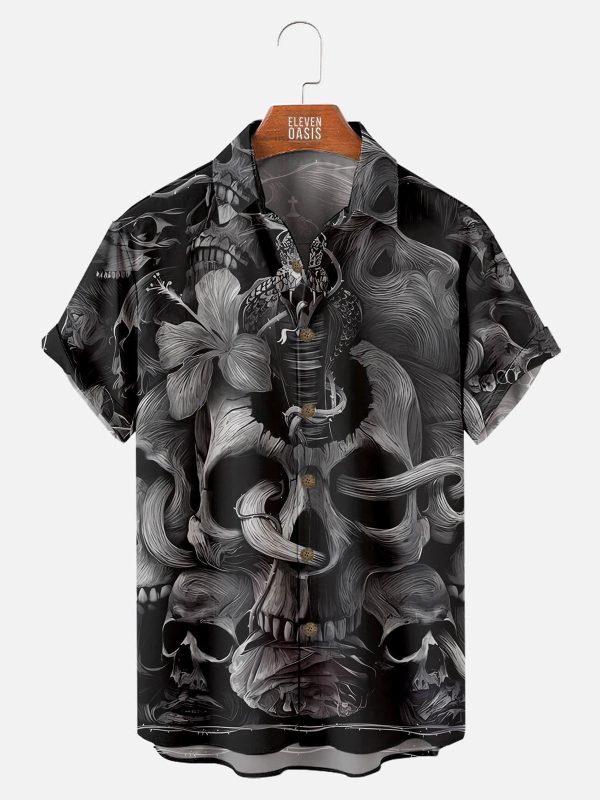 Men's Hawaiian Shirt - Cobra Skull Pattern Gothic Print Polyester Casual Summer Shirt