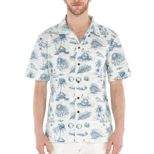 Men's Hawaiian Shirt - Polyester Vintage Tropical Toile White Aloha Print Shirt