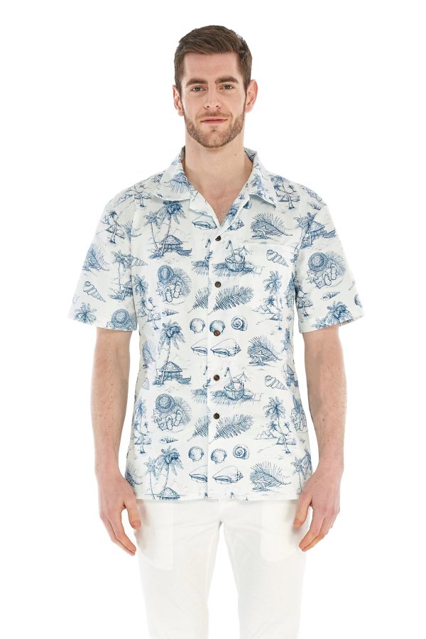 Men's Hawaiian Shirt - Polyester Vintage Tropical Toile White Aloha Print Shirt