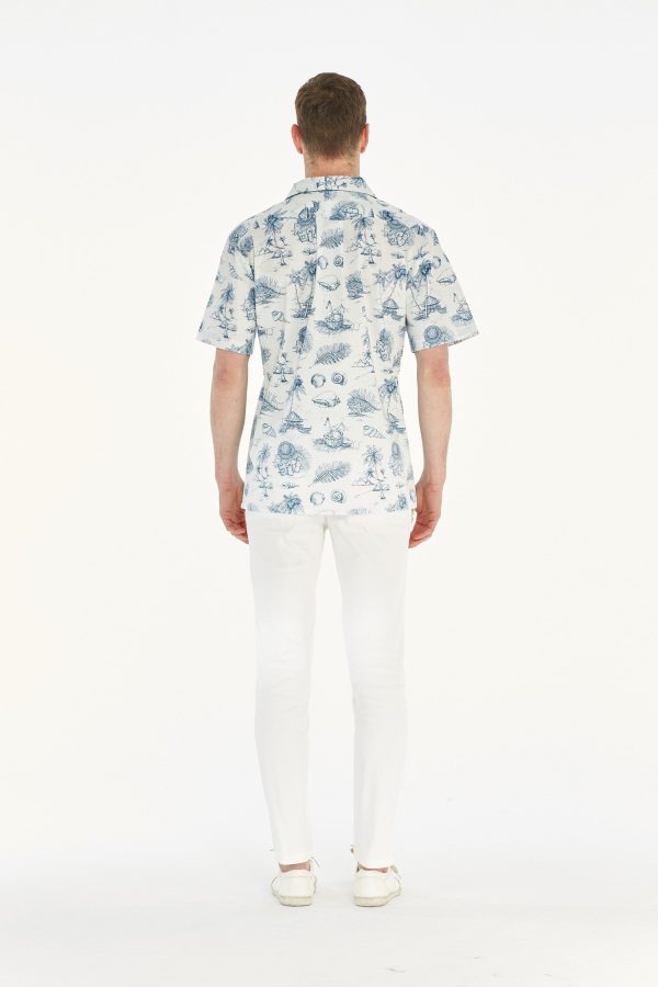 Men's Hawaiian Shirt - Polyester Vintage Tropical Toile White Aloha Print Shirt - Image 2
