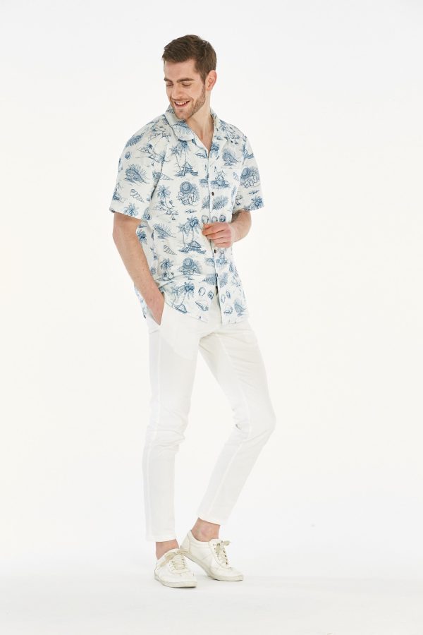 Men's Hawaiian Shirt - Polyester Vintage Tropical Toile White Aloha Print Shirt - Image 4