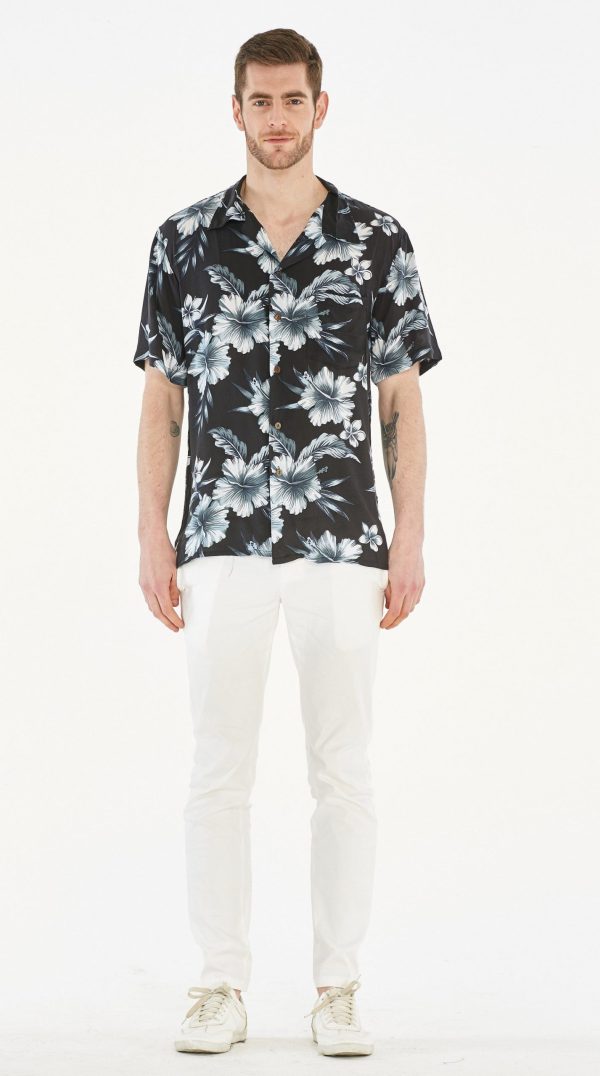 Men's Hawaiian Shirt - Polyester Midnight Bloom Aloha Print Shirt - Image 4