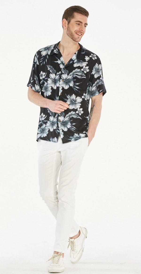 Men's Hawaiian Shirt - Polyester Midnight Bloom Aloha Print Shirt - Image 5