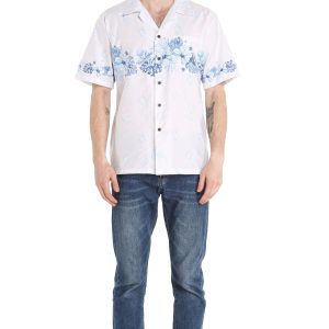 Men's Hawaiian Shirt - Polyester White Cross Hibiscus White Aloha Print Shirt