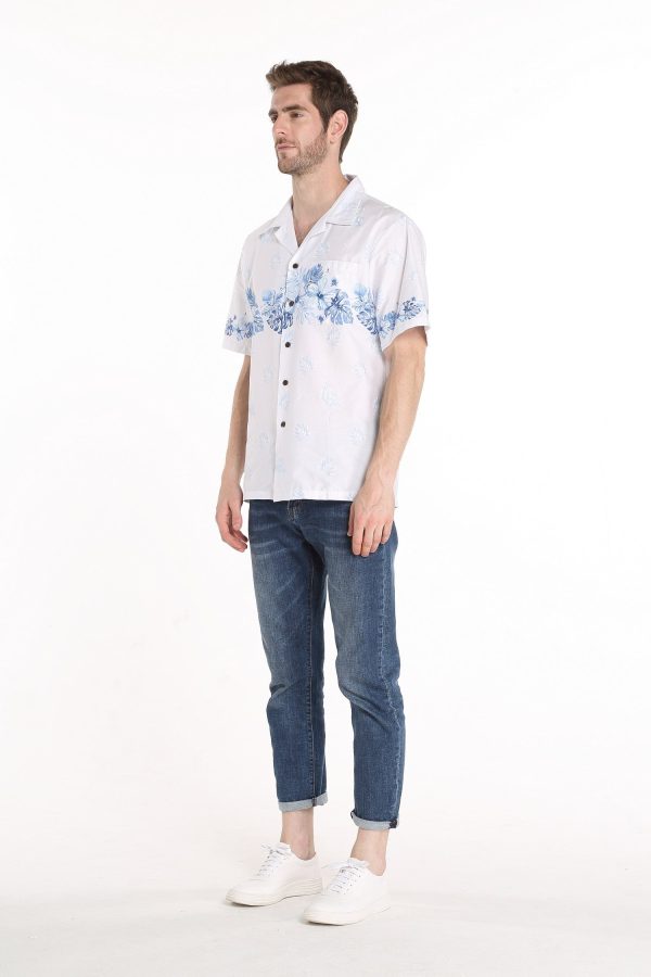 Men's Hawaiian Shirt - Polyester White Cross Hibiscus White Aloha Print Shirt - Image 2