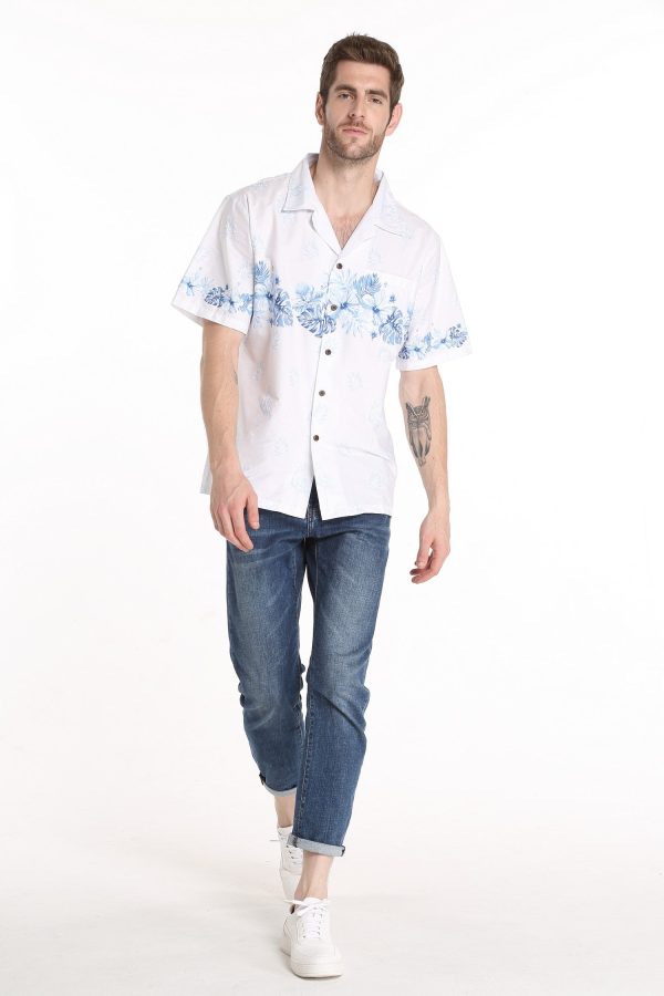 Men's Hawaiian Shirt - Polyester White Cross Hibiscus White Aloha Print Shirt - Image 4