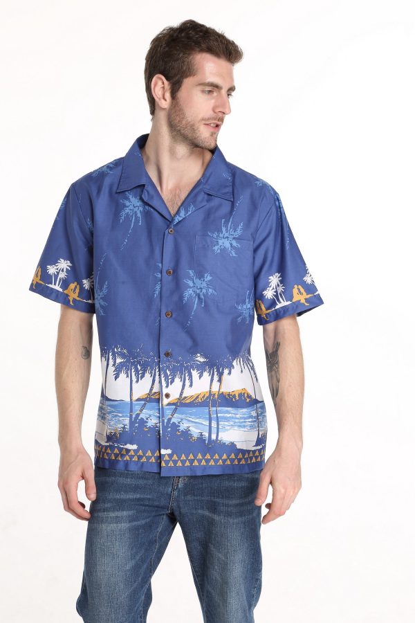 Men's Hawaiian Shirt - Polyester Diamond Head Navy Aloha Print Shirt - Image 4