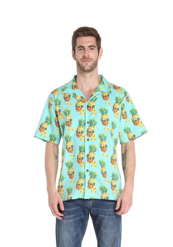 Men's Hawaiian Shirt - Polyester Pineapple Skull Aloha Print Shirt