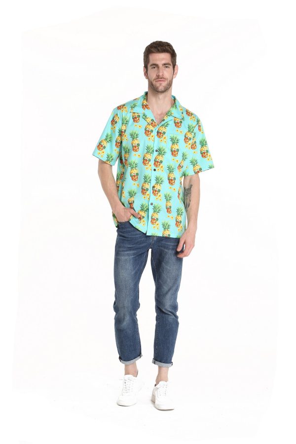 Men's Hawaiian Shirt - Polyester Pineapple Skull Aloha Print Shirt - Image 2
