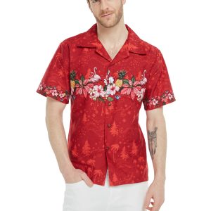 Men's Hawaiian Shirt - Polyester Cross Santa Red Aloha Print Shirt