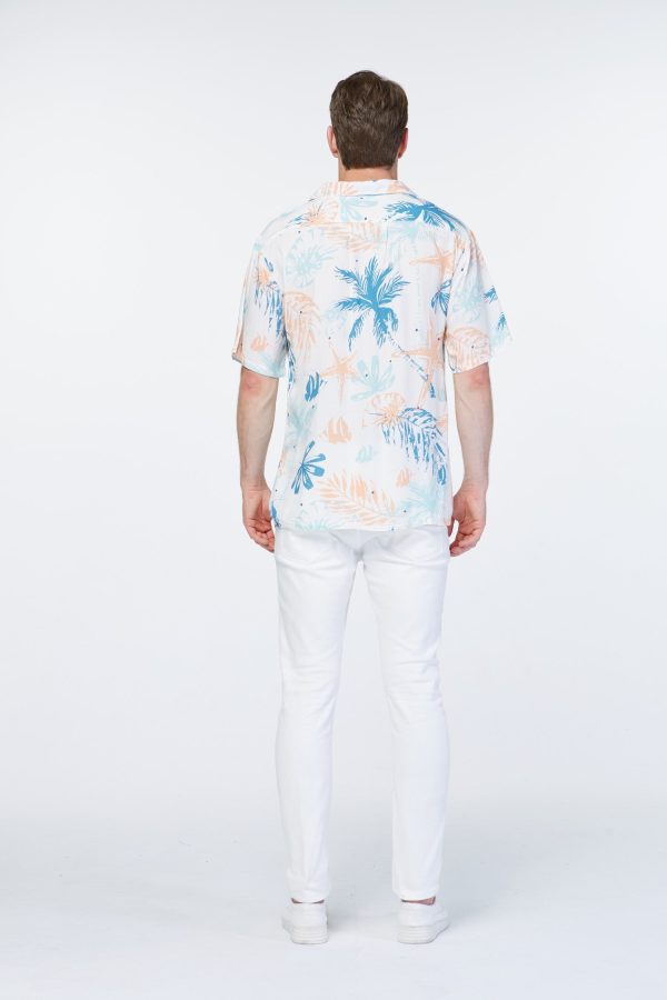 Men's Hawaiian Shirt - Polyester Sandy Beach White Aloha Print Shirt - Image 3