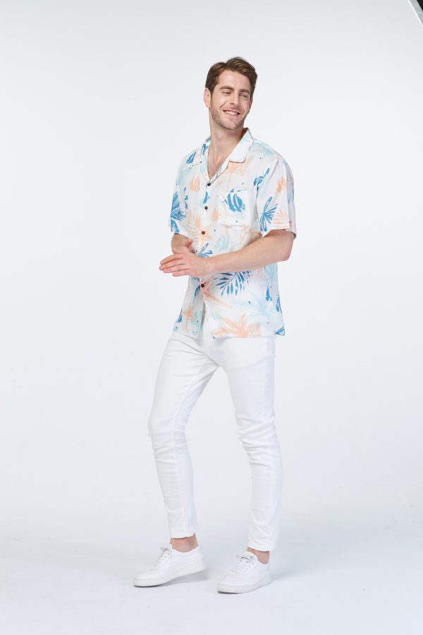 Men's Hawaiian Shirt - Polyester Sandy Beach White Aloha Print Shirt - Image 5