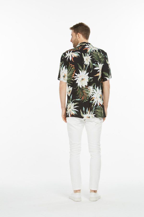 Men's Hawaiian Shirt - Polyester Wispy Cereus Black Aloha Print Shirt - Image 3