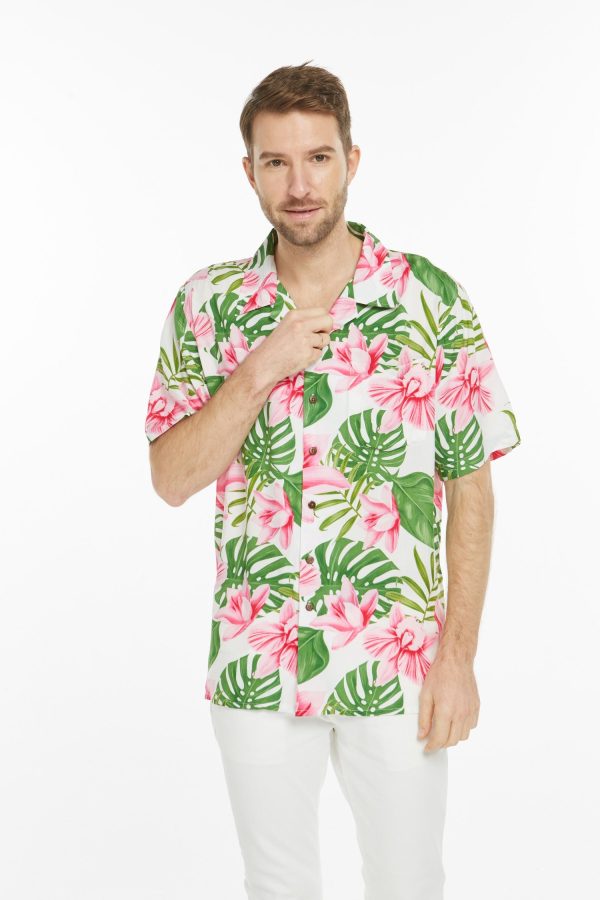 Men's Hawaiian Shirt - Polyester Lotus Orchid Aloha Print Shirt - Image 4