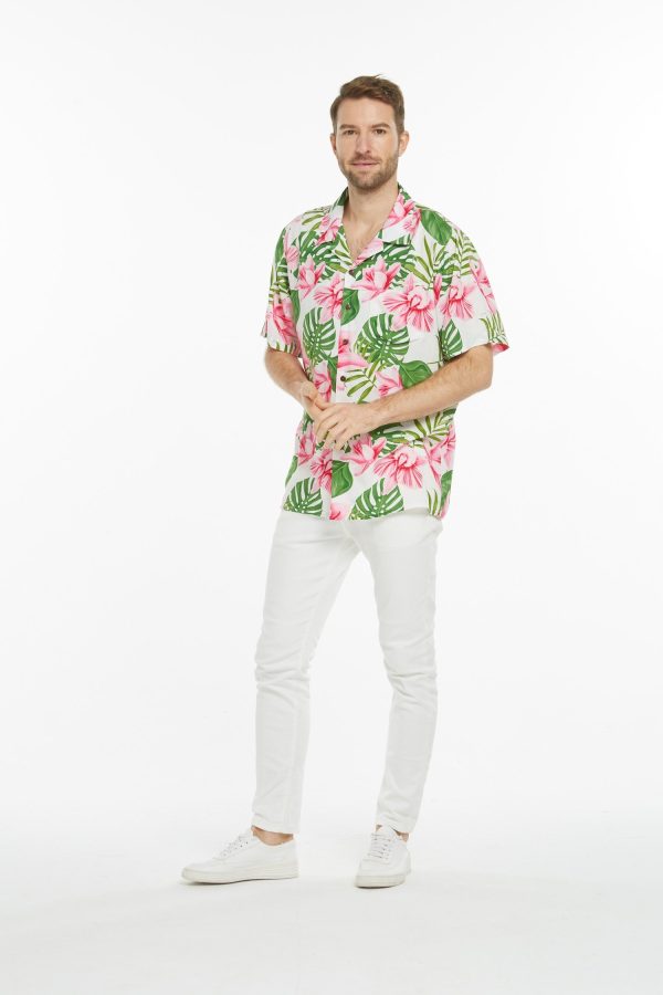 Men's Hawaiian Shirt - Polyester Lotus Orchid Aloha Print Shirt - Image 6