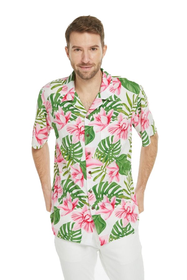 Men's Hawaiian Shirt - Polyester Lotus Orchid Aloha Print Shirt