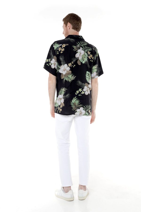 Men's Hawaiian Shirt - Polyester Pineapple Garden Black Aloha Print Shirt - Image 2